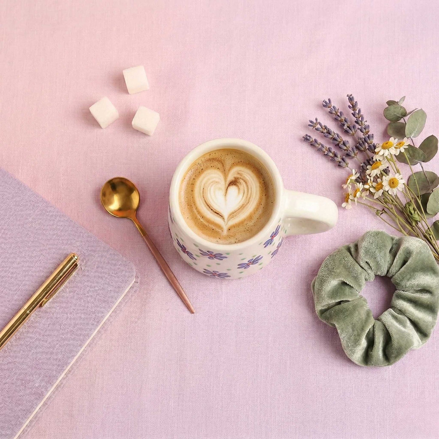 minimal floral coffee ceramic mug blue flower print mug aesthetic mugs