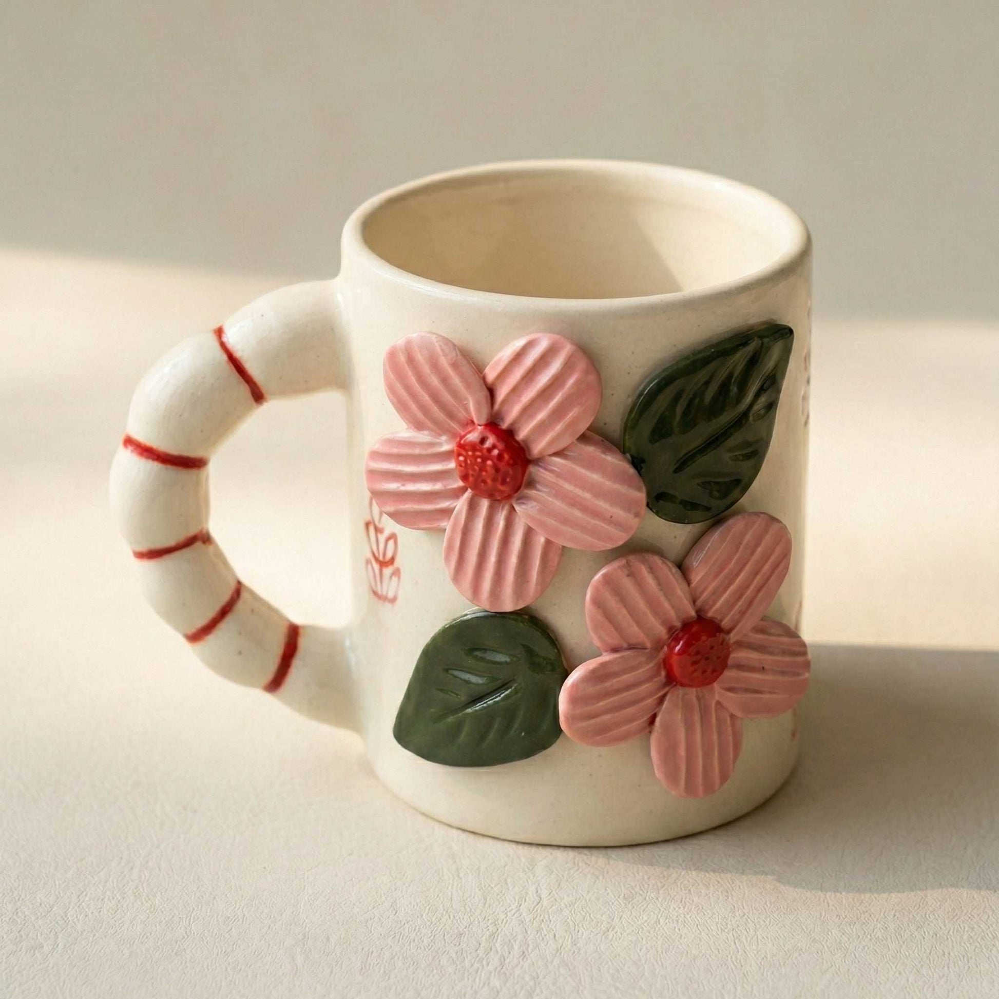 3d pink floral ceramic coffee mug handmade blossom mug for girls aesthetic mug india