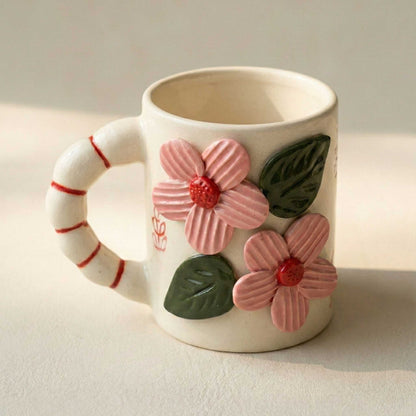 3d pink floral ceramic coffee mug handmade blossom mug for girls aesthetic mug india