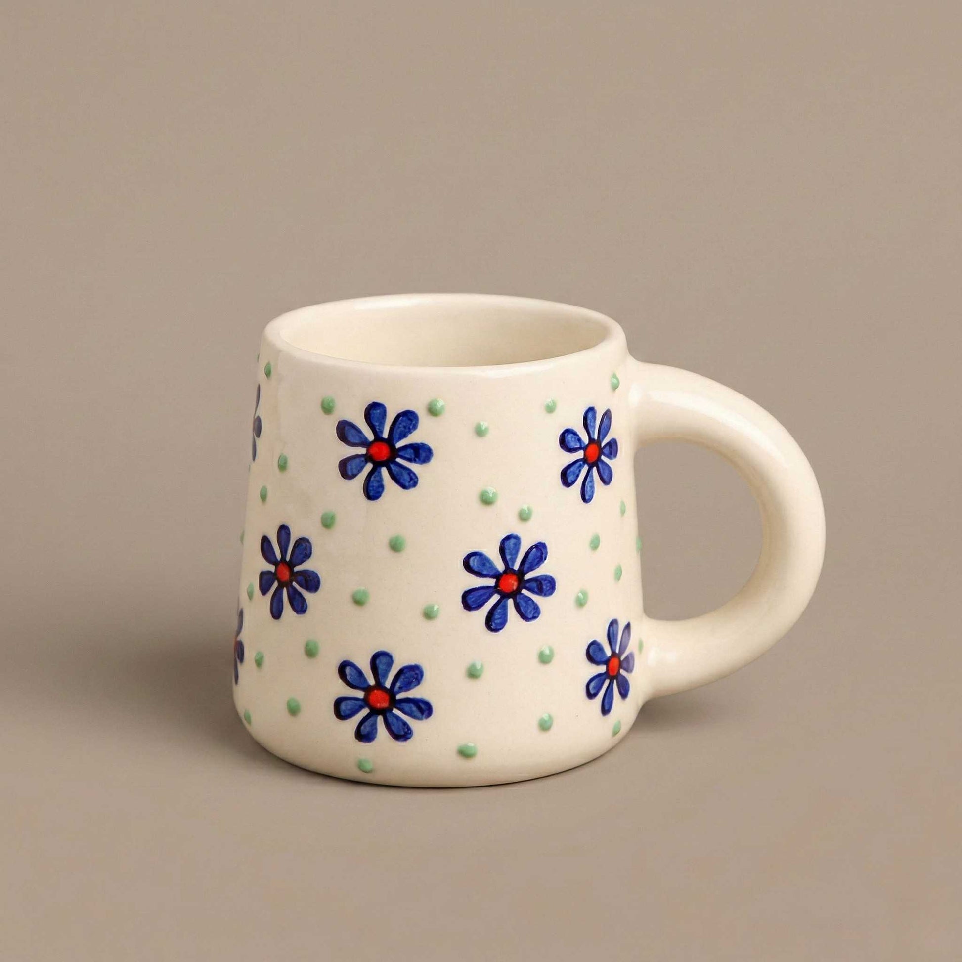 blue floral coffee mug with dot design aesthetic flower mug for daily use 