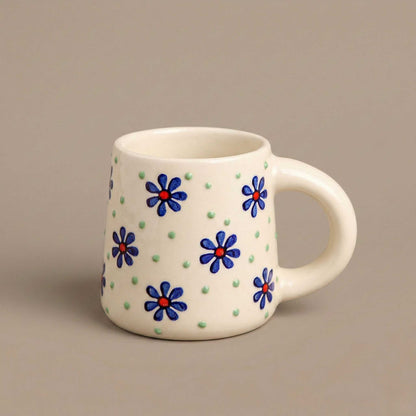 blue floral coffee mug with dot design aesthetic flower mug for daily use 