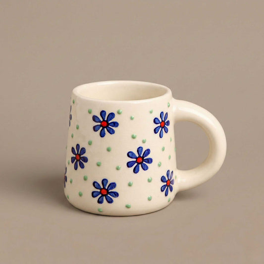 blue floral coffee mug with dot design aesthetic flower mug for daily use 