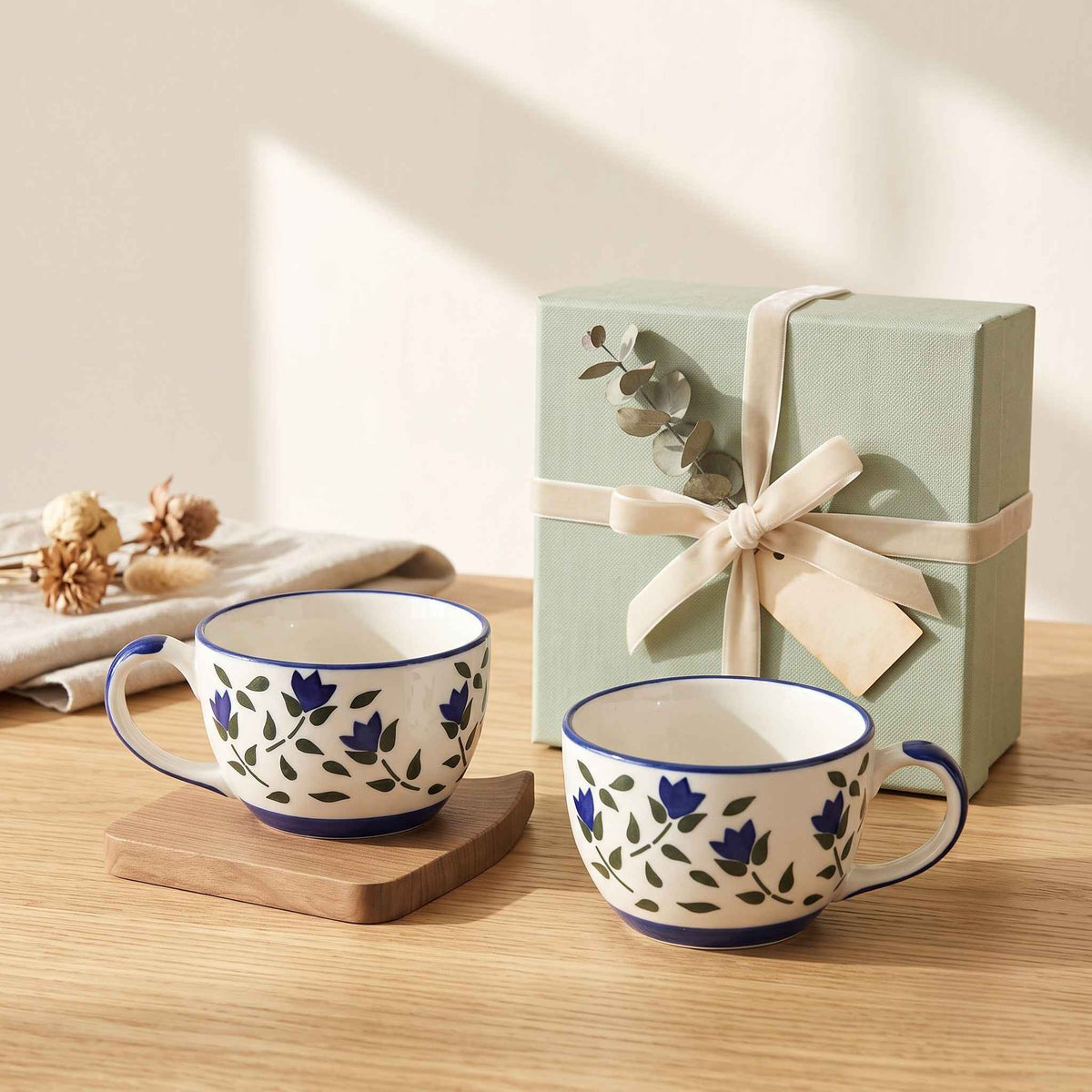 Blue Bloom ceramic soup bowl with elegant floral pattern for gift