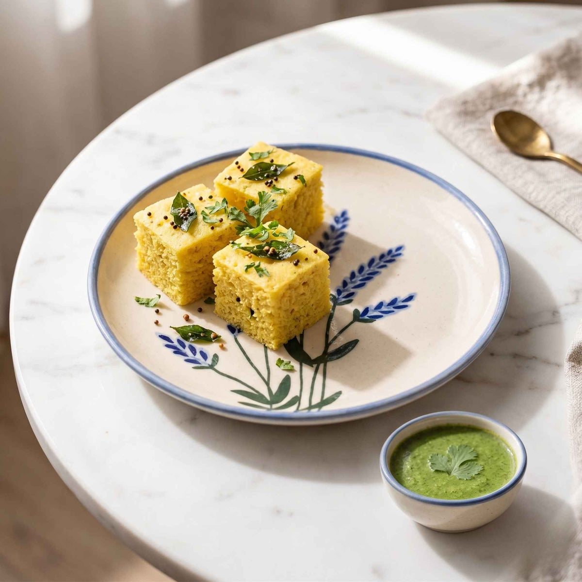 Botanical floral ceramic plate with hand-painted lavender sprigs for snacks and desserts