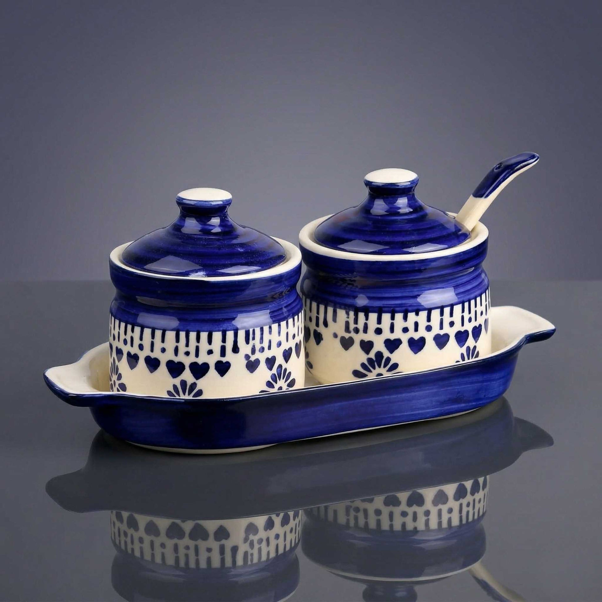 jhalar pattern ceramic achar jar set for dining table