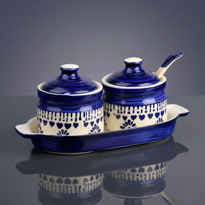 jhalar pattern ceramic achar jar set for dining table
