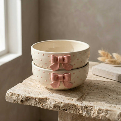 Cute ceramic serving bowl with bow design aesthetic kitchen bowl india