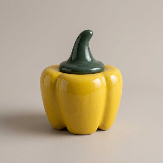 capsicum shape ceramic pickle jar with lid bell pepper kitchen storage jar - Buy Online