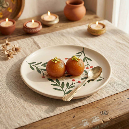 Ceramic quarter plate with elegant olive leaf pattern for tableware collection