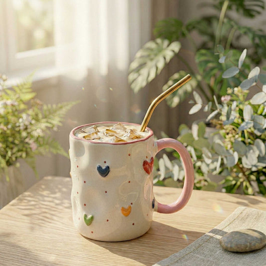 cute heart coffee mug with 3d heart design pastel mug for cozy home decor