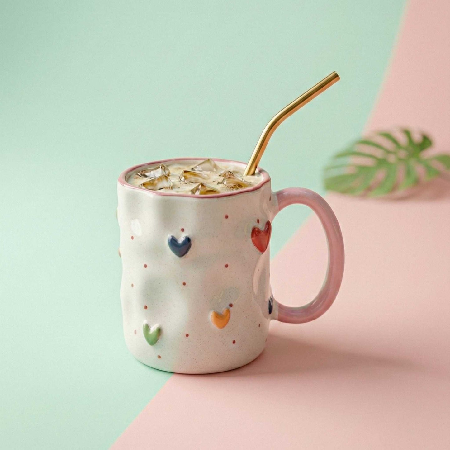 handmade pastel heart mug ceramic coffee mug with polka dots aesthetic mug india