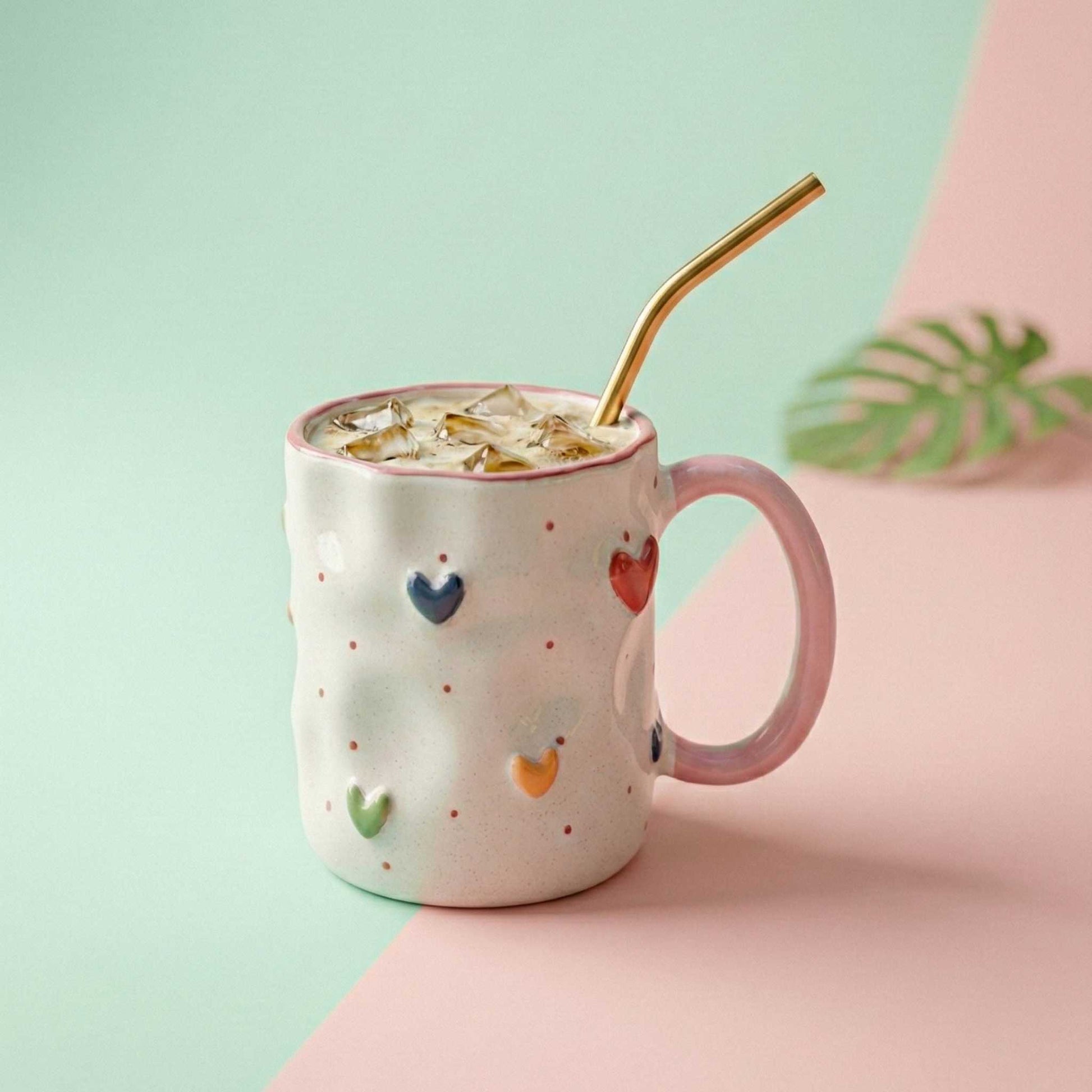 handmade pastel heart mug ceramic coffee mug with polka dots aesthetic mug india