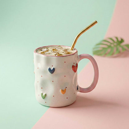 handmade pastel heart mug ceramic coffee mug with polka dots aesthetic mug india