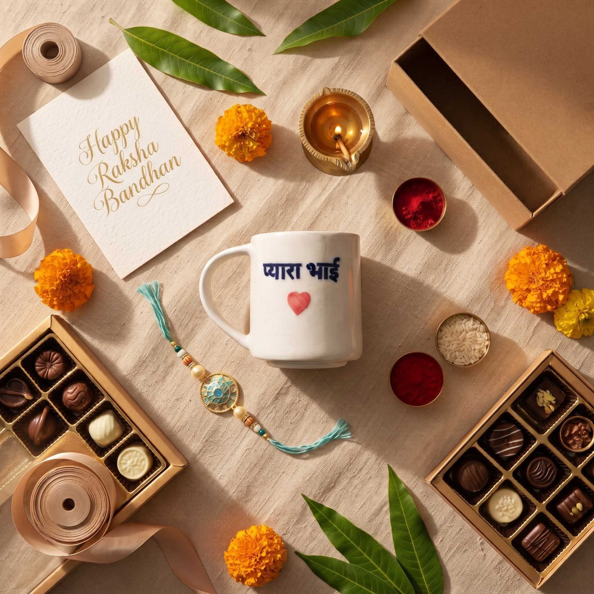 Craftriti Pyara Bhai Rakhi gift hamper with ceramic mug and designer Rakhi for brother celebration