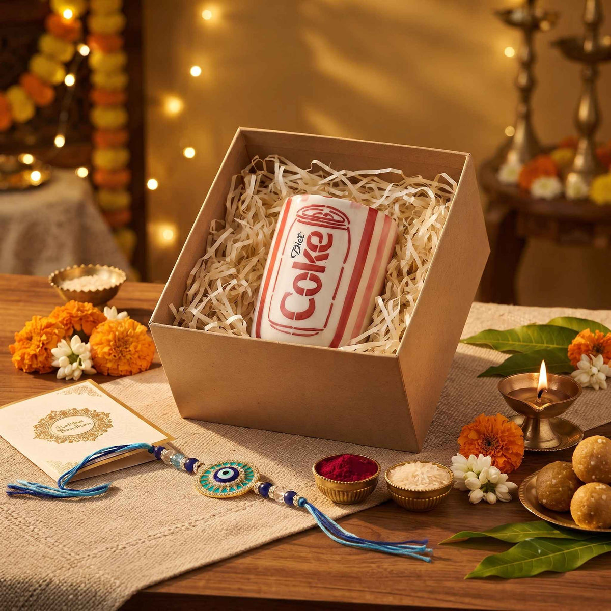 Diet Coke Ceramic Tumbler Rakhi Gift Hamper