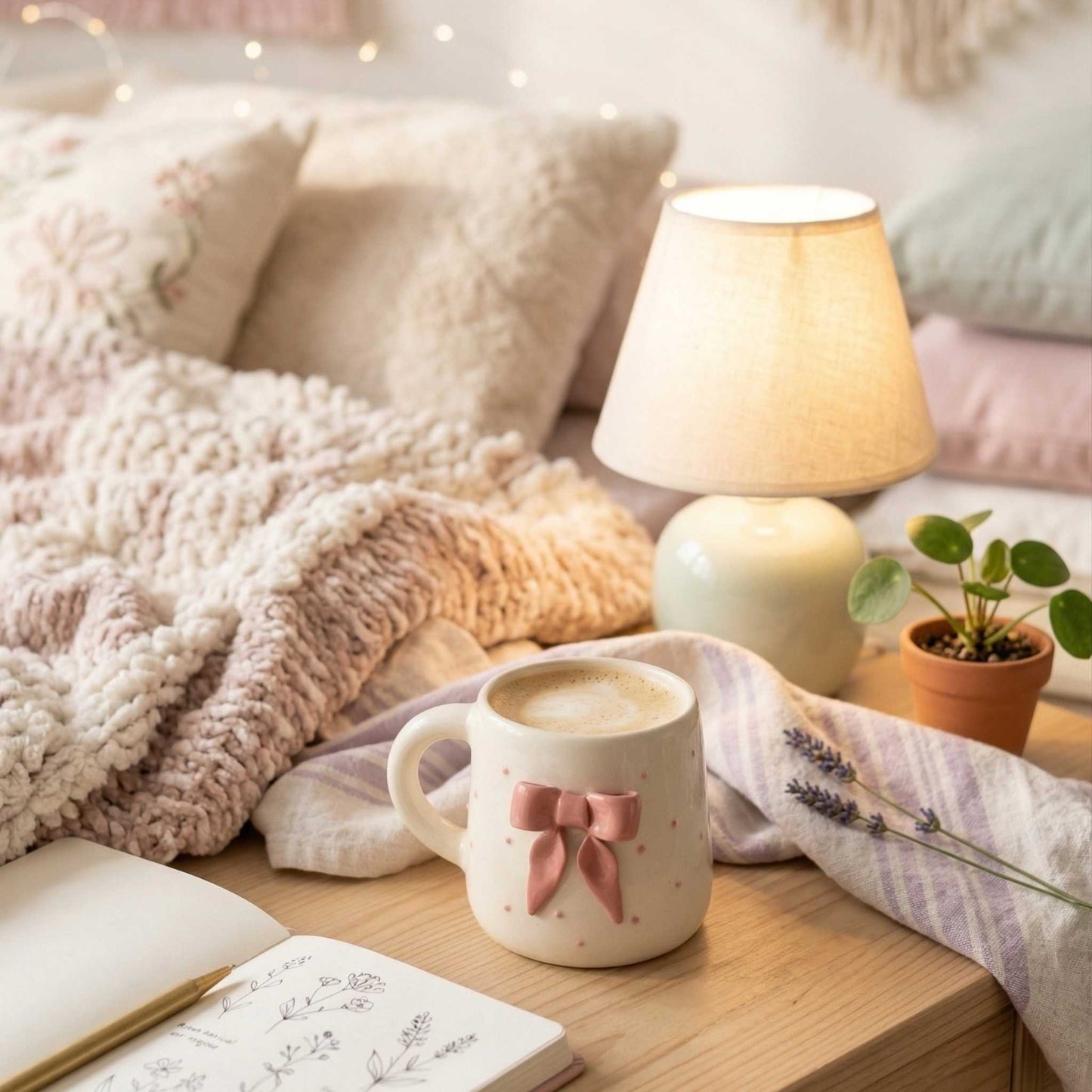 cute pink bow ceramic mug aesthetic coffee mug for girls minimalist pastel mug india