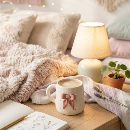 cute pink bow ceramic mug aesthetic coffee mug for girls minimalist pastel mug india