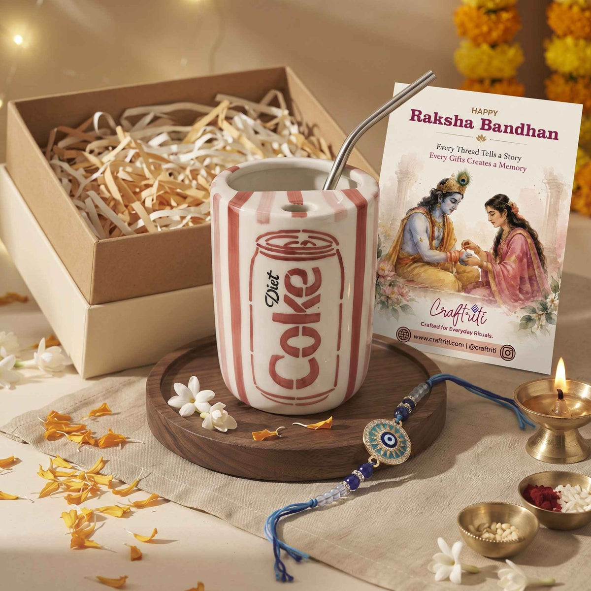 Diet Coke Ceramic Tumbler Rakhi Gift Hamper