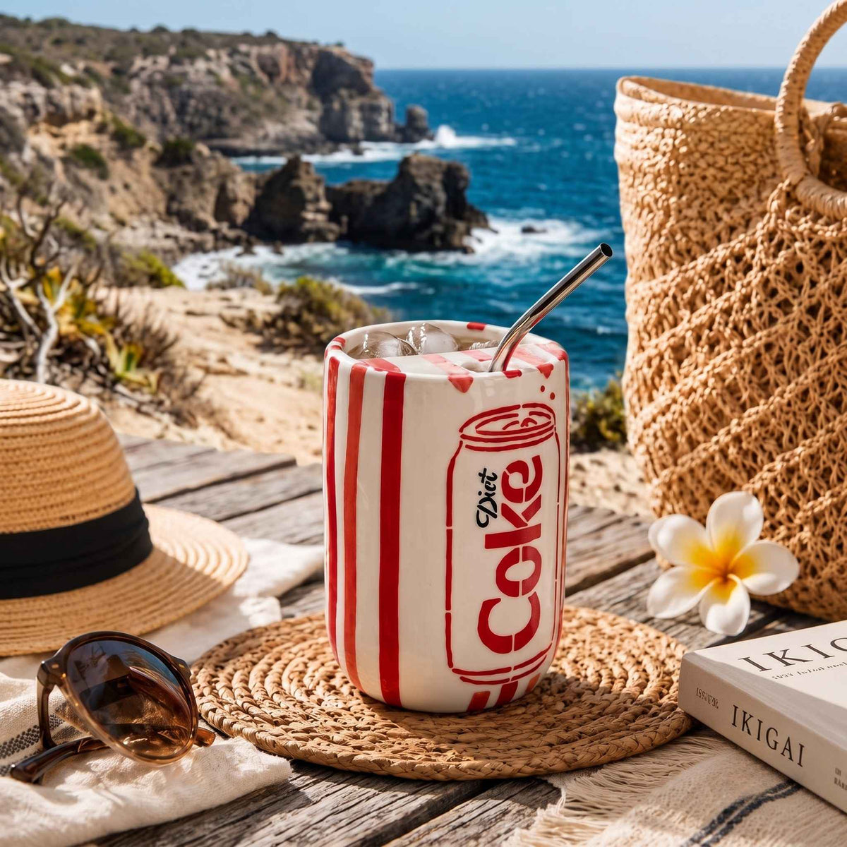 Diet Coke ceramic drink tumbler by Craftriti with retro can-inspired design