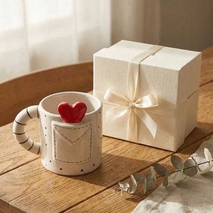 unique heart pocket coffee mug aesthetic ceramic mug for girls gift and cozy lifestyle decor