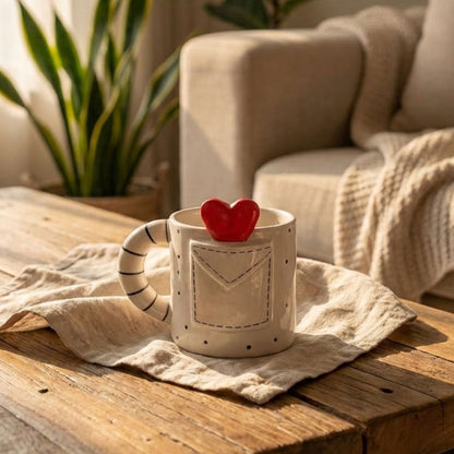 aesthetic cute ceramic mug with heart pocket and striped handle pastel coffee mug india