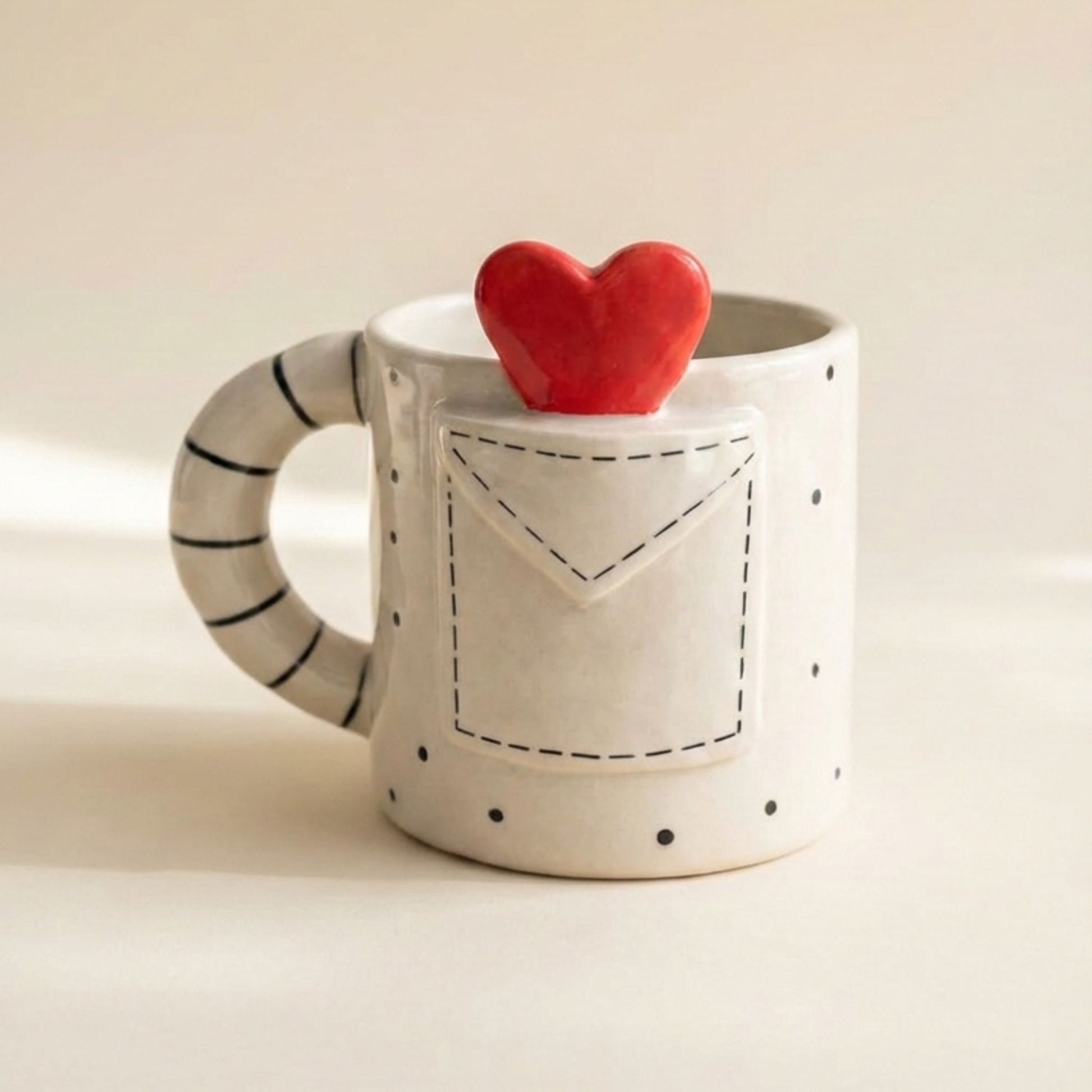 aesthetic heart pocket ceramic coffee mug cute handmade mug for girls pastel coffee mug india