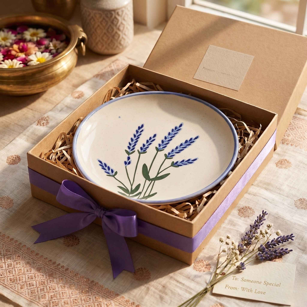 Lavender Meadow ceramic quarter plate for snacks, desserts and everyday serving anf gifting