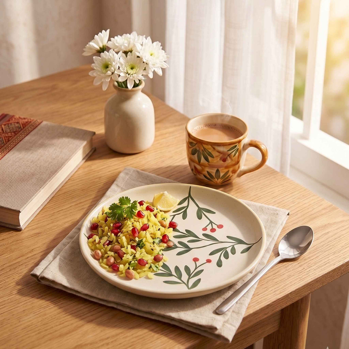 Olive leaf ceramic side plate for desserts, biscuits and tea-time snacks