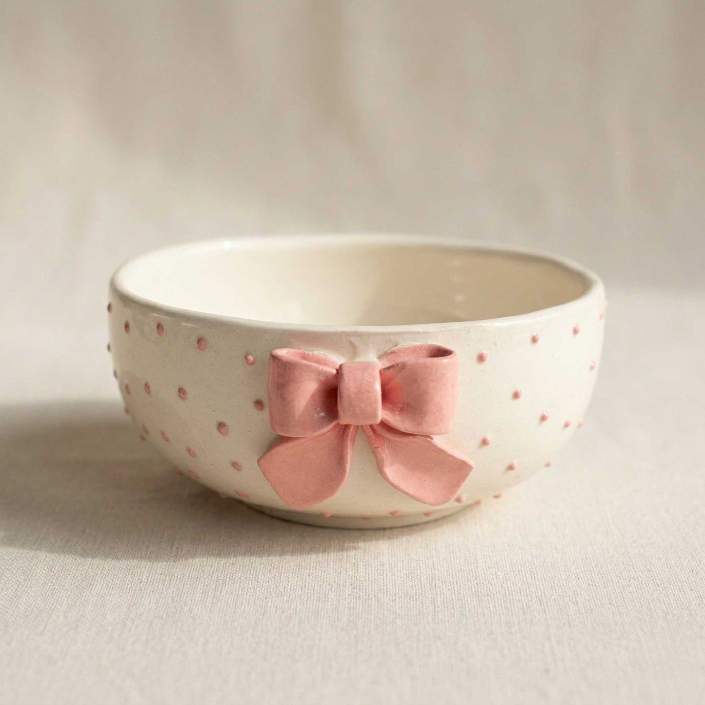 ceramic bowl with pink bow design cute aesthetic serving bowl - Buy Online