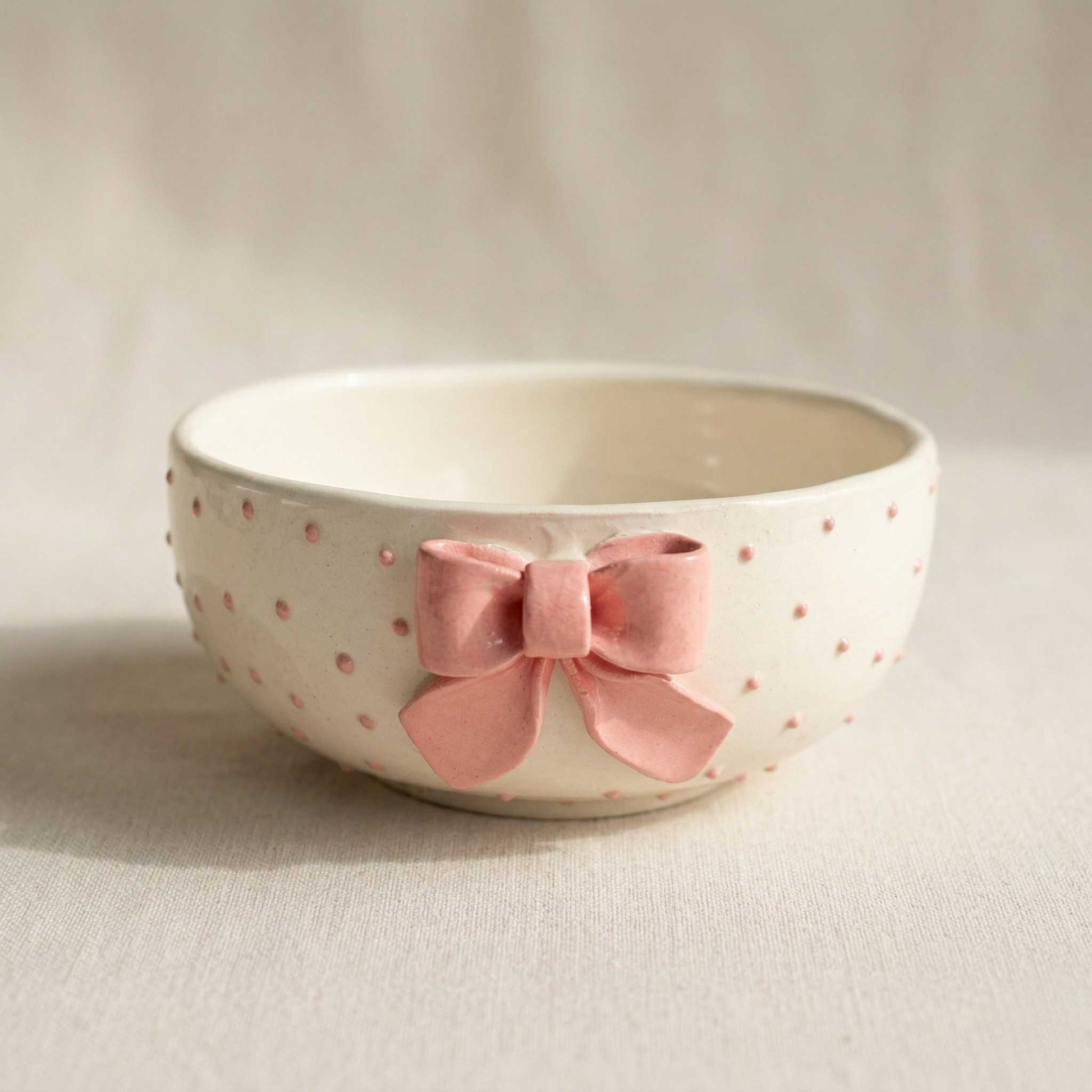 ceramic bowl with pink bow design cute aesthetic serving bowl - Buy Online