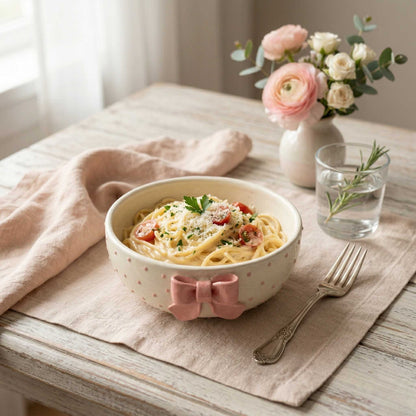 ceramic bowl with pink bow and dots for snacks and desserts - Buy online