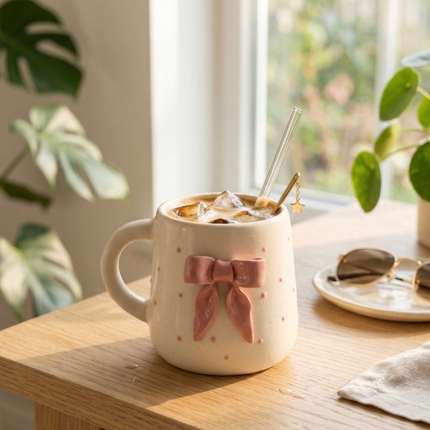 pastel blush bow ceramic mug cute aesthetic coffee mug for girls handmade minimalist mug cozy home decor india