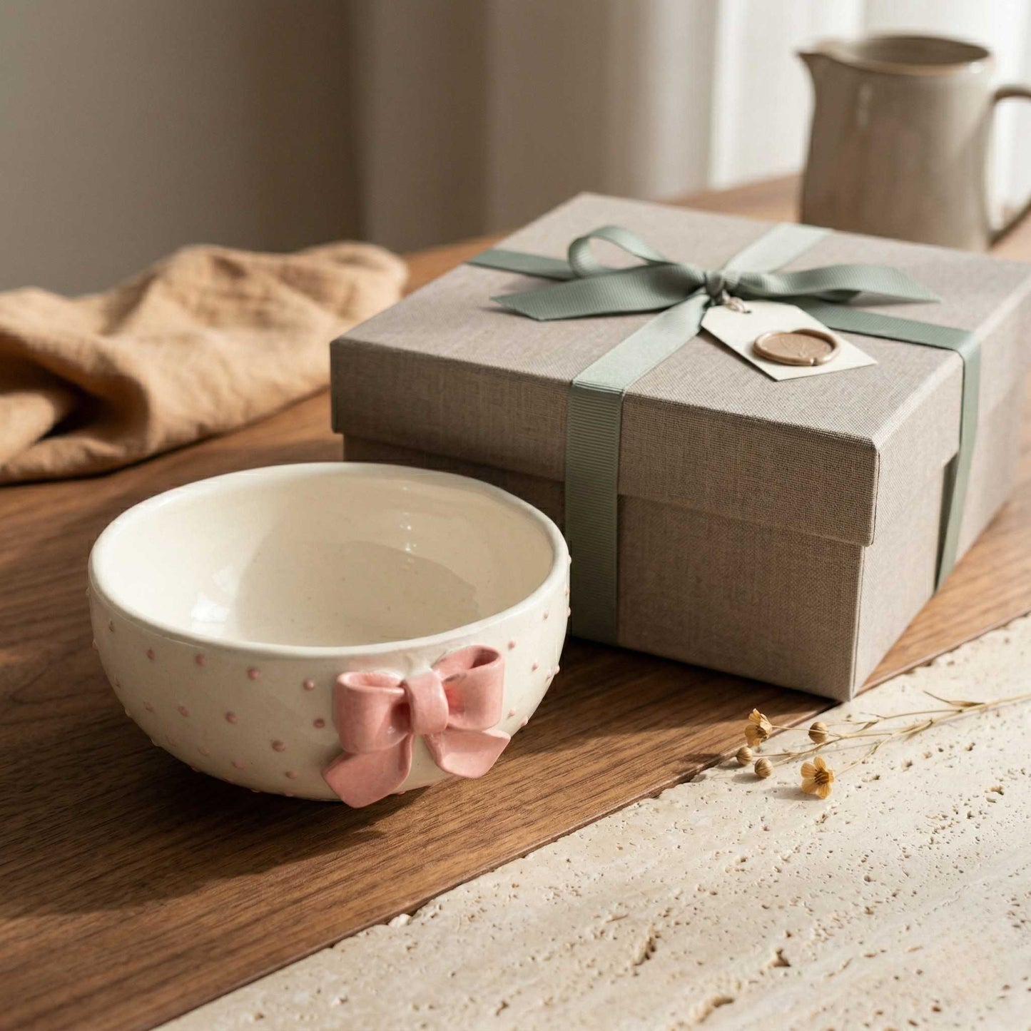 ceramic serving bowl with bow detail cute kitchen bowl for gifting