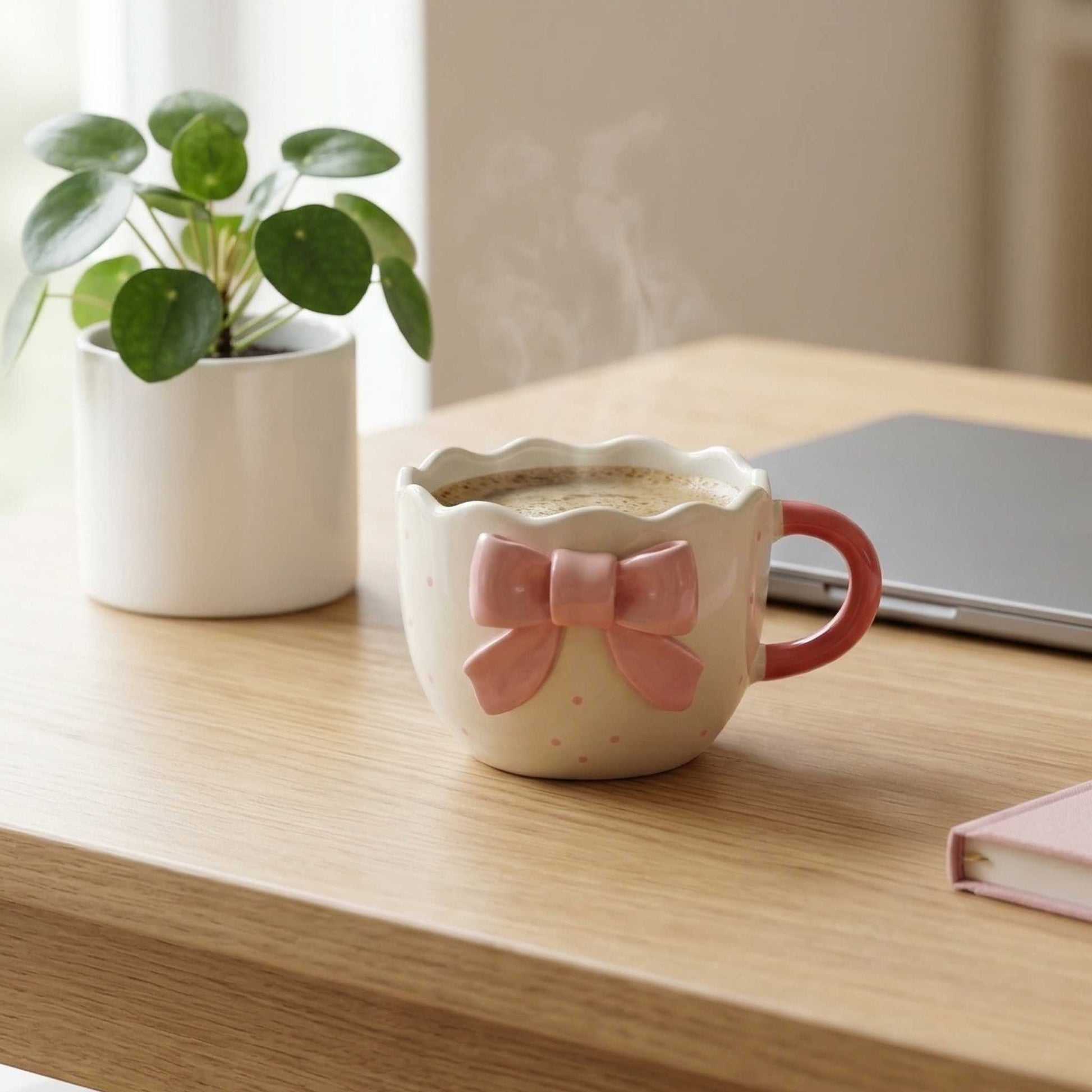 cute bow mug with dots aesthetic coffee mug for girls trendy mugs 