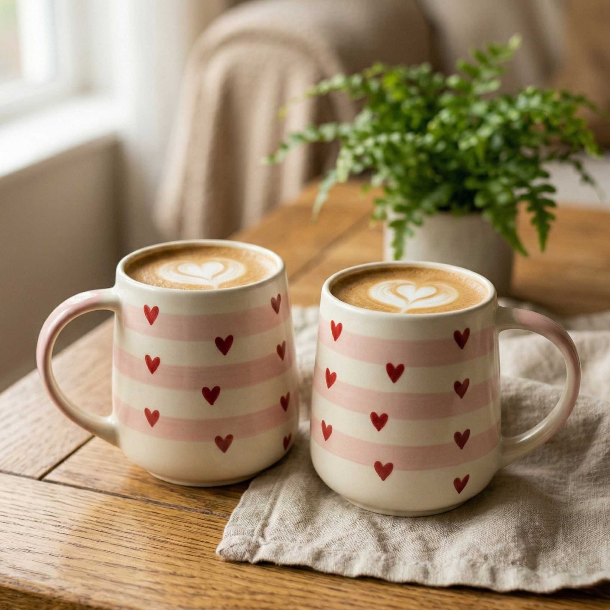 Two soft stripe heart coffee mug ceramic mug for girls aesthetic home decor india
