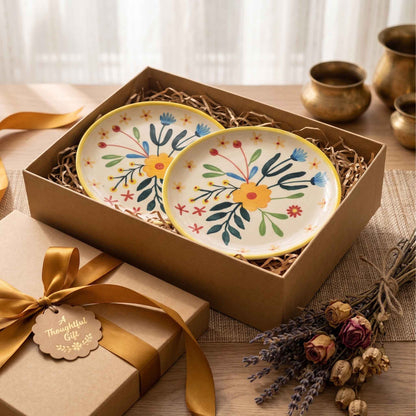 Small floral ceramic plate for snacks and desserts with hand-painted botanical design