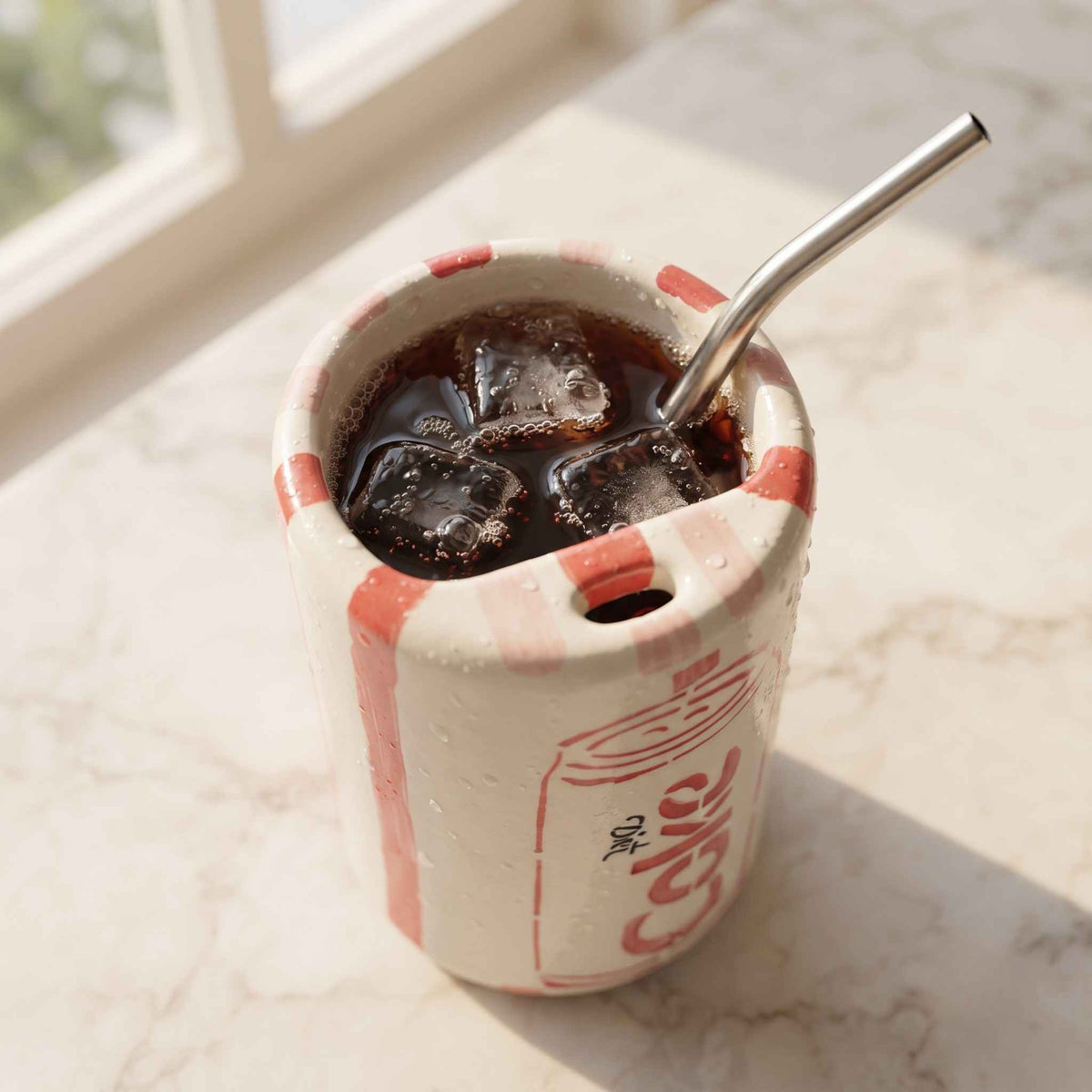 Unique ceramic tea tumbler with stainless steel straw for everyday drinks