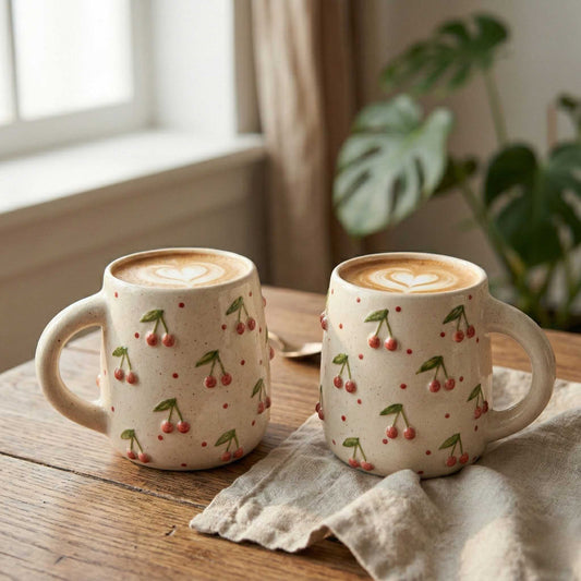 Two aesthetic cherry mug with 3d cherry design ceramic coffee mug cozy home decor mug
