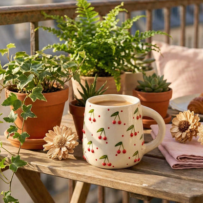 handmade 3d cherry coffee mug aesthetic ceramic mug for tea and coffee lovers india