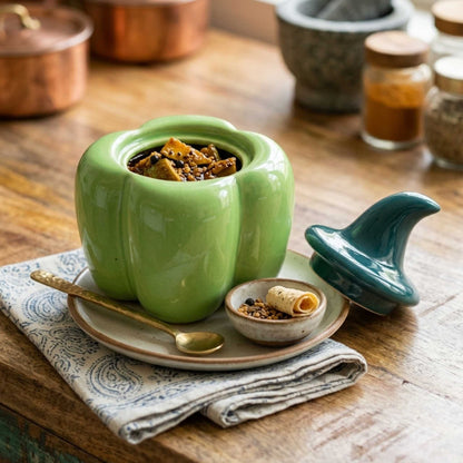 green bell pepper ceramic jar for pickles and chutney decorative kitchen jar