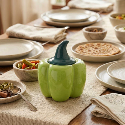 capsicum shaped green ceramic achar jar with lid modern kitchen storage