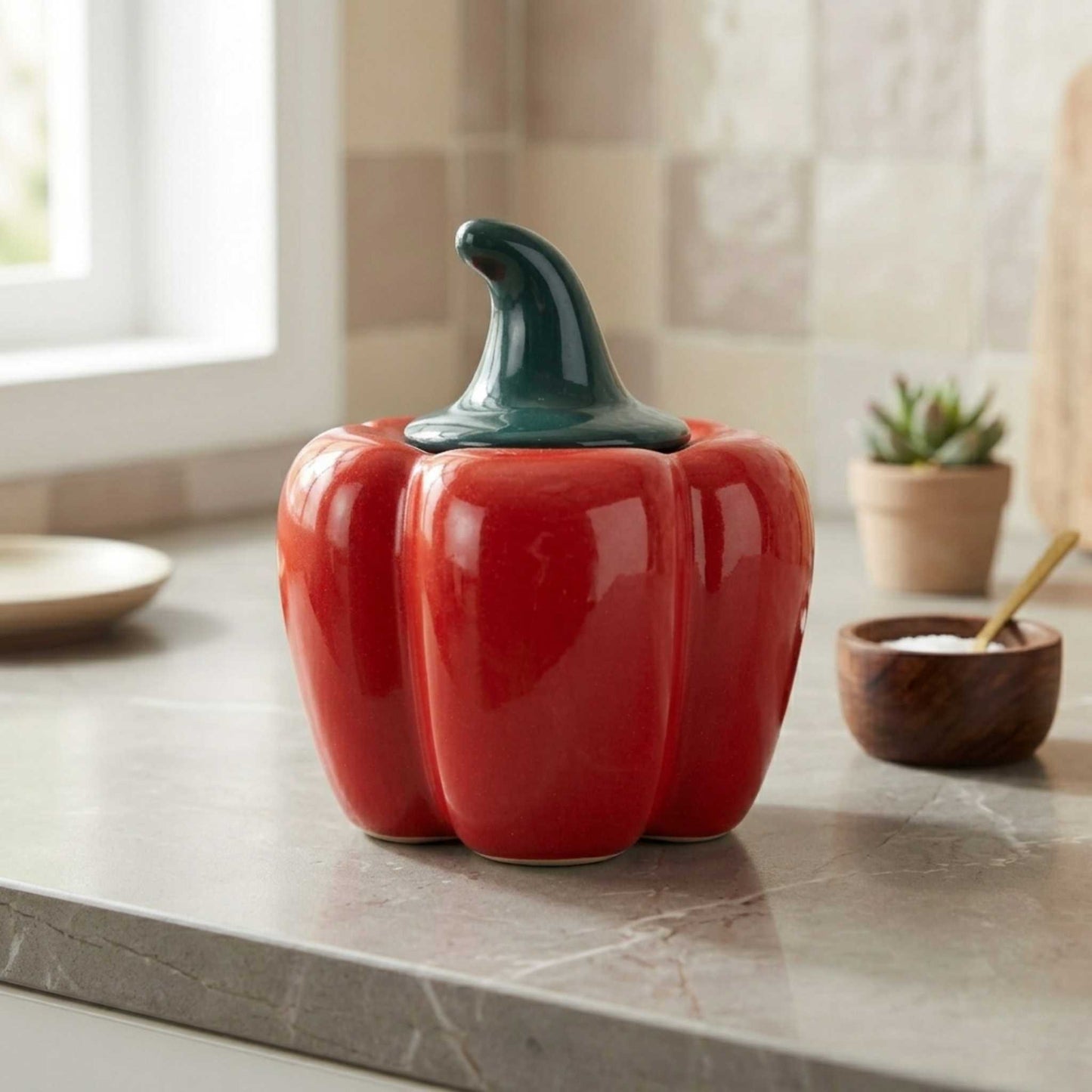 quirky red ceramic pickle jar bell pepper design kitchen decor jar