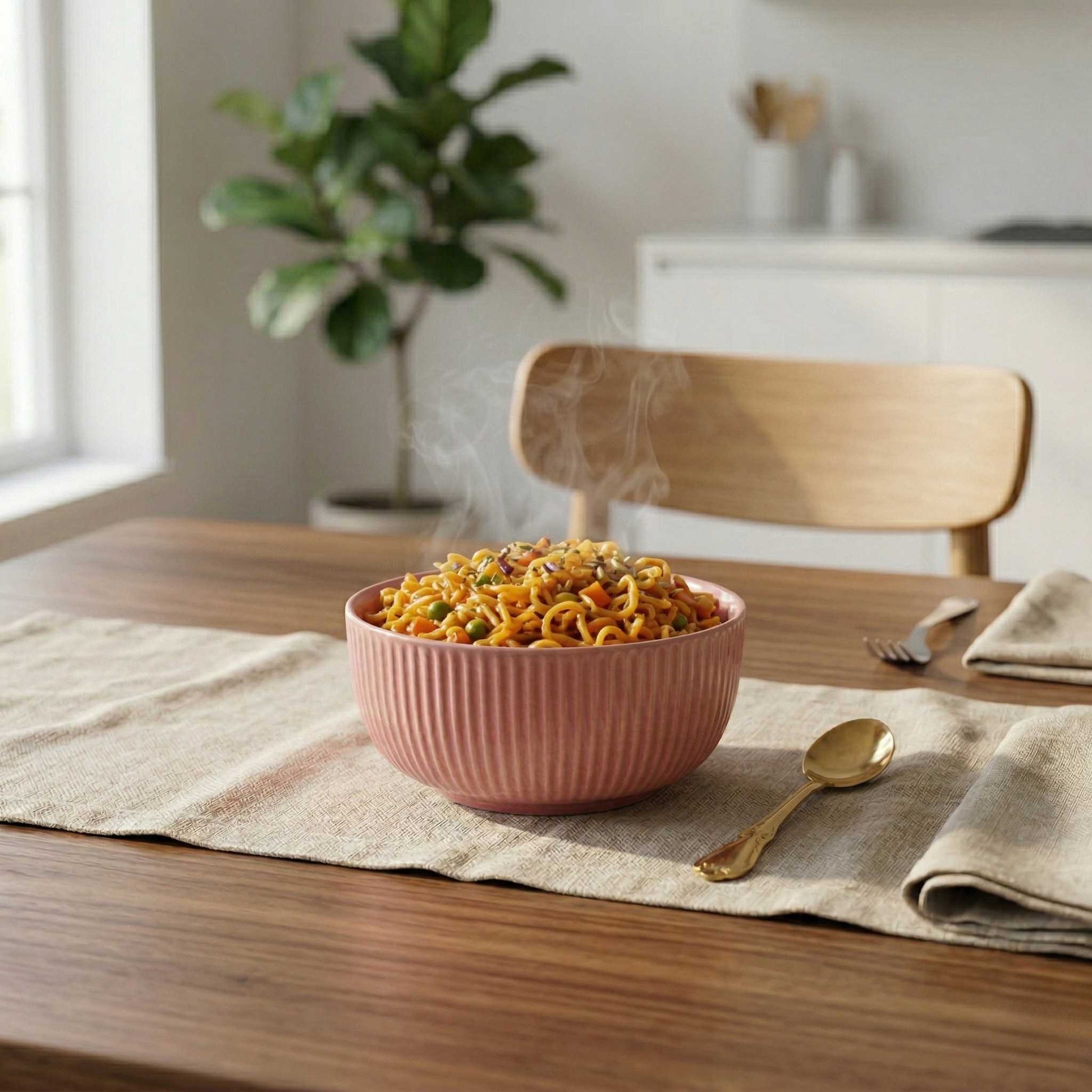 minimal ribbed ceramic bowl pink kitchen bowl