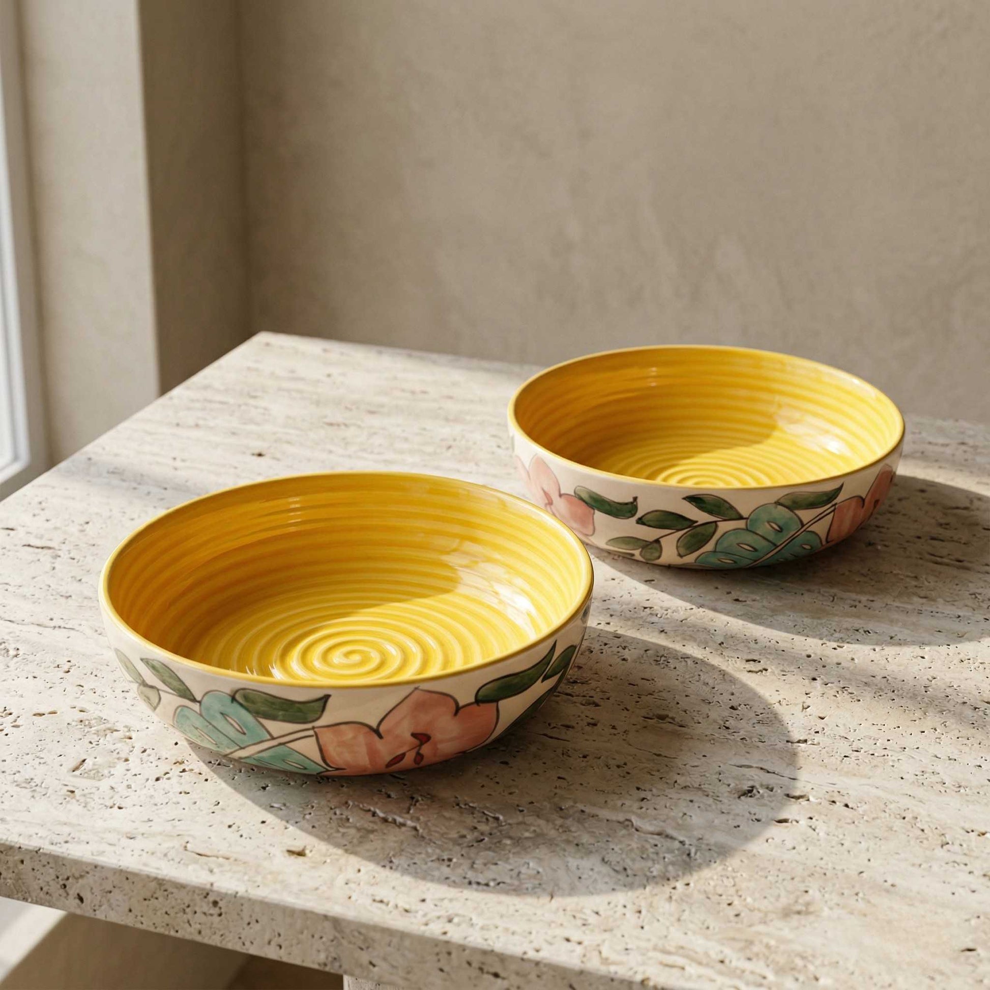 ceramic serving bowl with flower and leaf pattern aesthetic kitchen bowl 