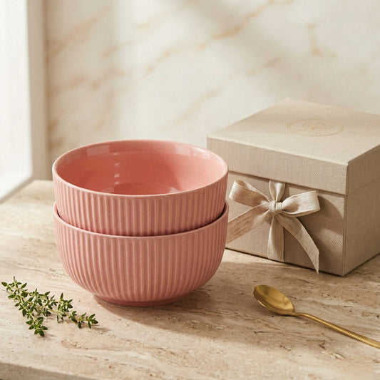 blush ceramic bowl with textured ribbed design serving bowl for gifting