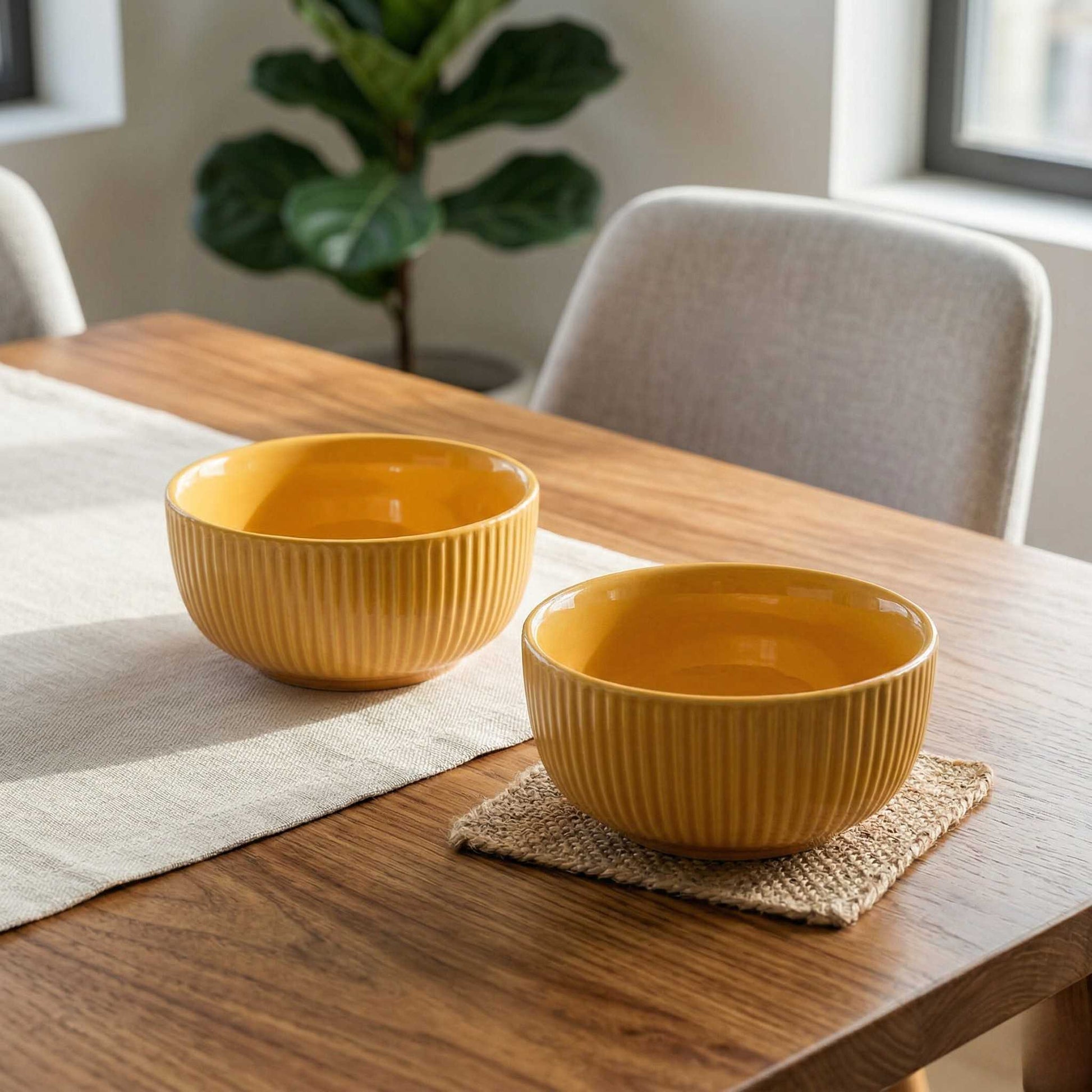 aesthetic yellow ceramic serving bowls modern kitchen