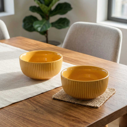 aesthetic yellow ceramic serving bowls modern kitchen