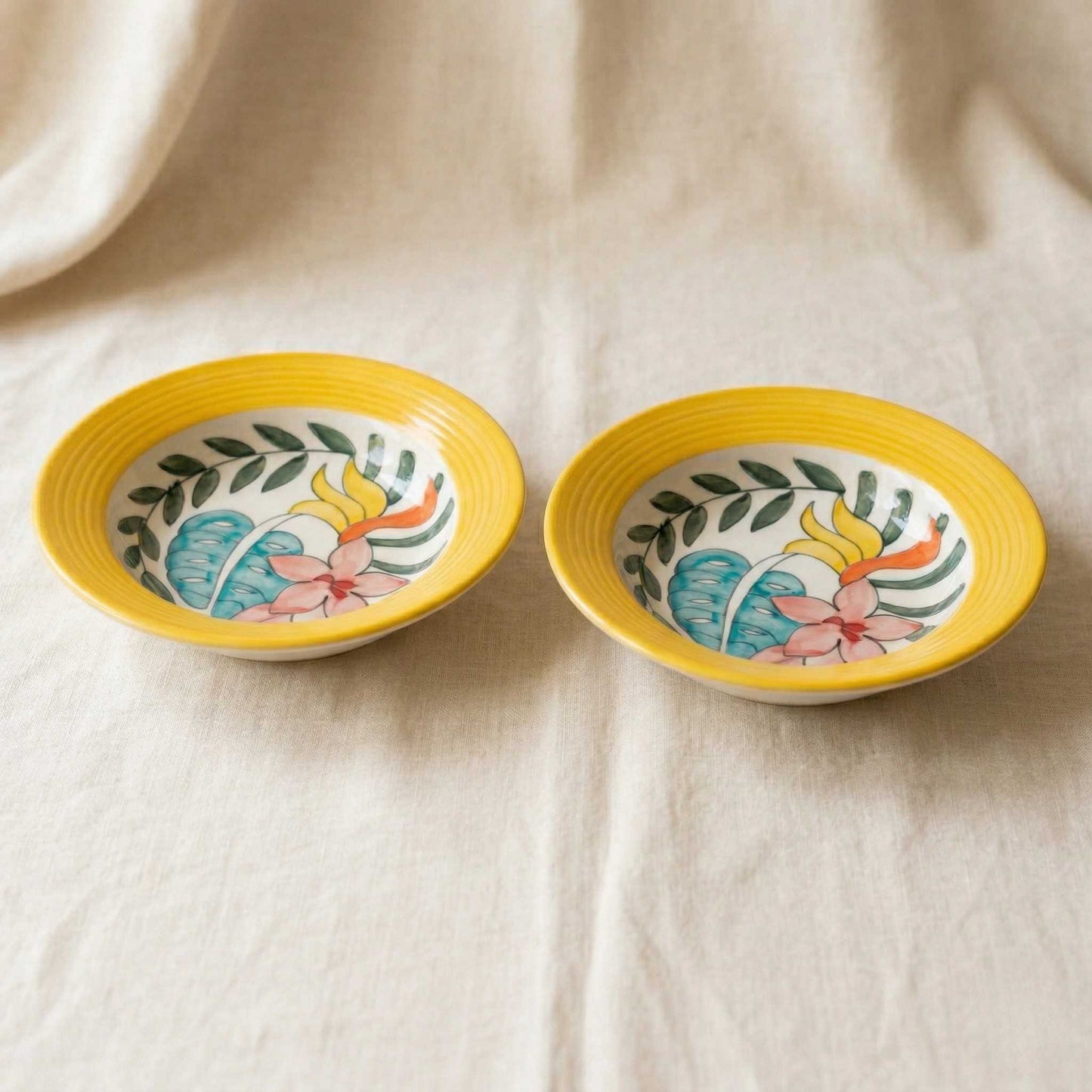 ceramic pasta bowl plate yellow rim floral design deep plate for pasta