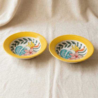ceramic pasta bowl plate yellow rim floral design deep plate for pasta