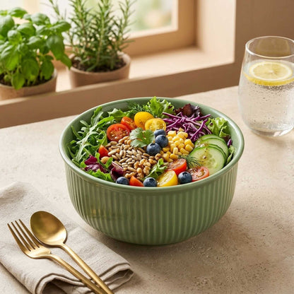 matte green ceramic bowl for salad soup pasta